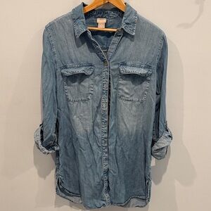 Chico’s Long Denim Button-Up Shirt